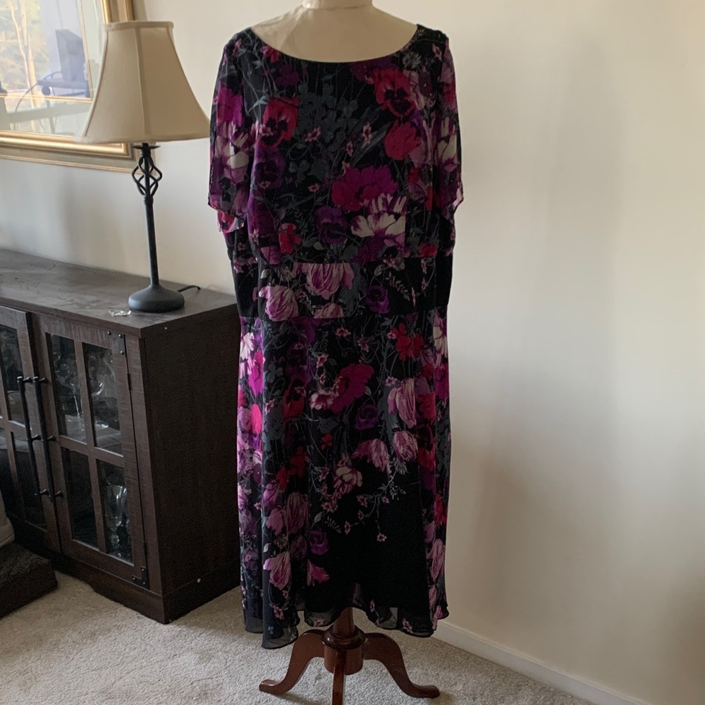 NorthStyle Black Midi Dress with Pink and Purple Floral Print